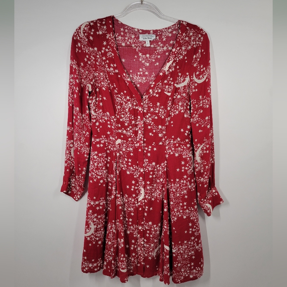 Atelier & Other Stories Red Star Moon Print Long Sleeve Dress Women's Size 6